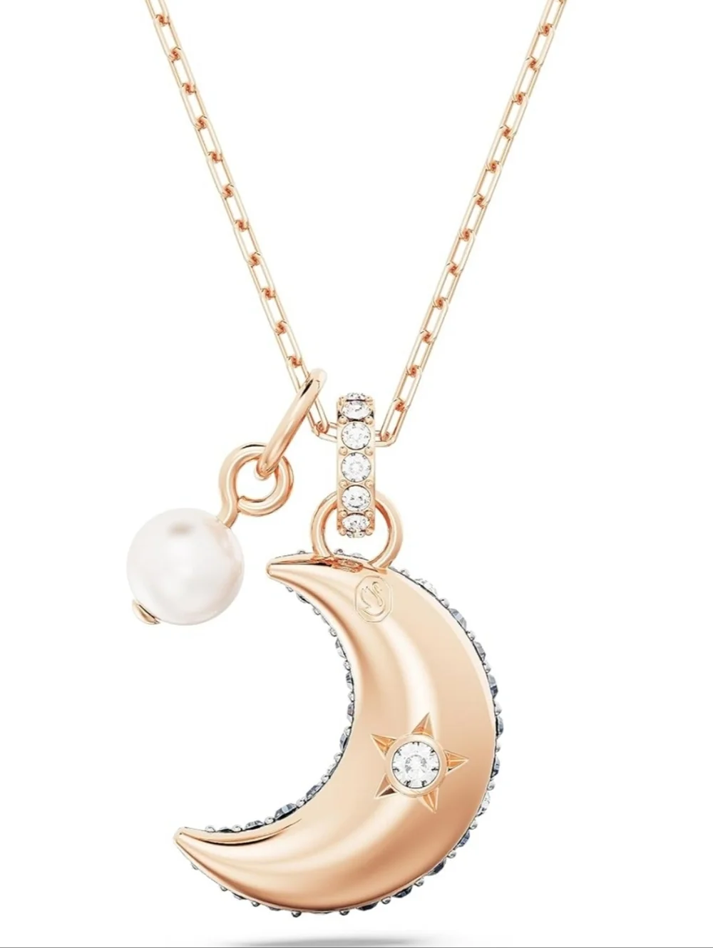 NWT Rose Gold-Tone Crystal Moon & Imitation Pearl Pendant Necklace, 15-3/4" +2 - Picture 6 of 6
